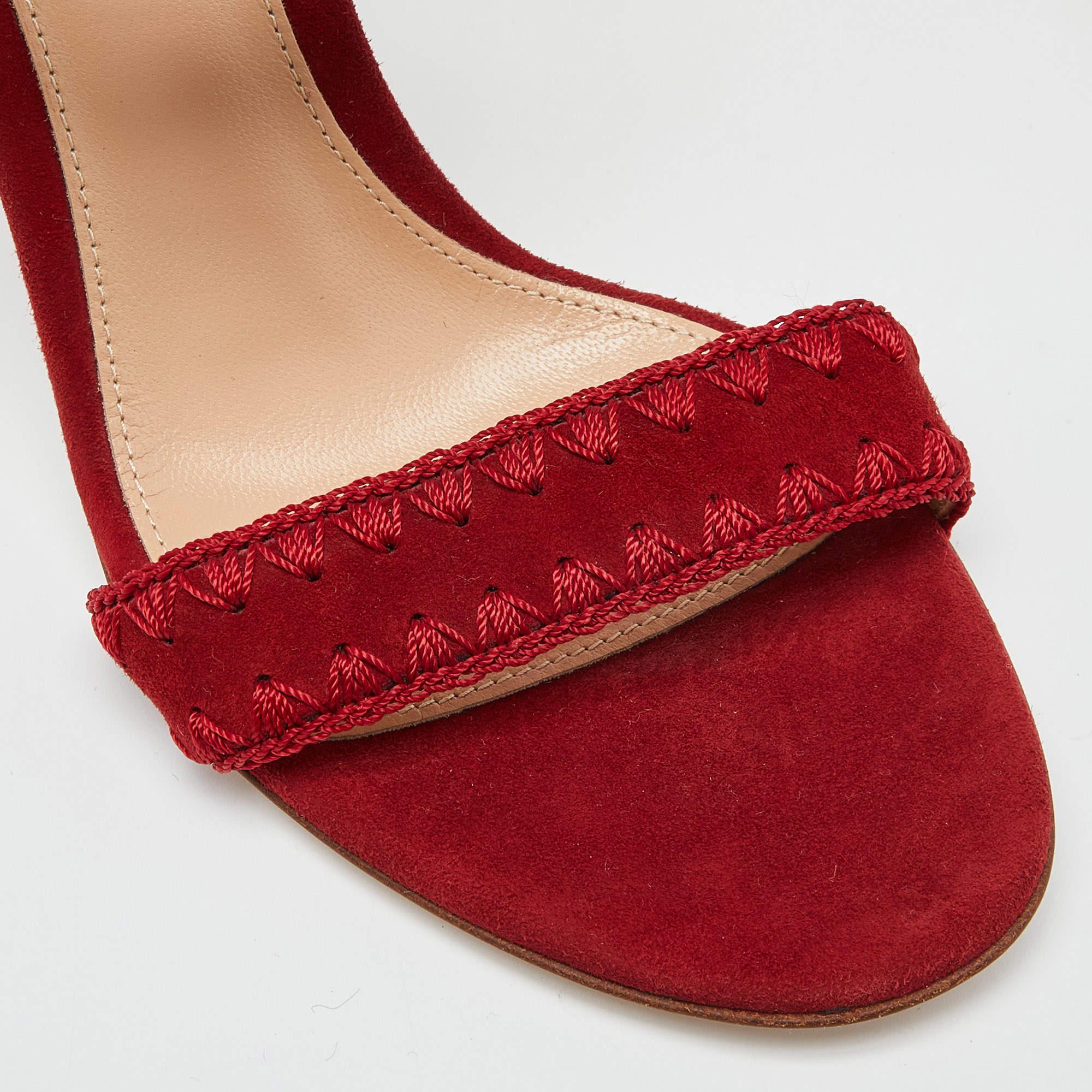 Women's Gianvito Rossi Red/Beige Suede Whipstitch Portofino Sandals Size 36 For Sale