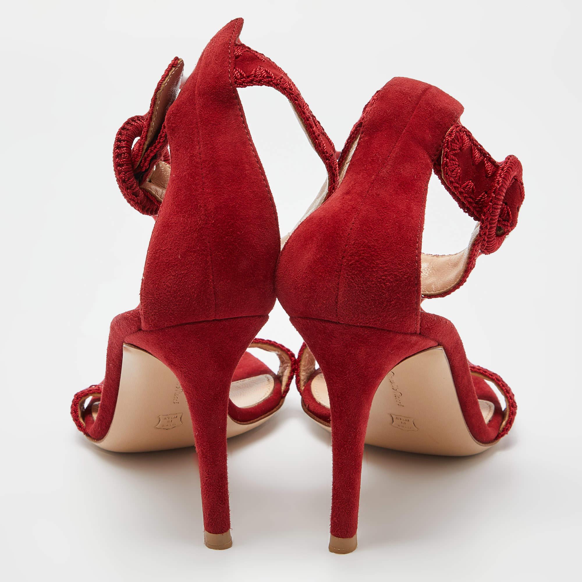 Gianvito Rossi Red/Beige Suede Whipstitch Portofino Sandals Size 36 For Sale 2