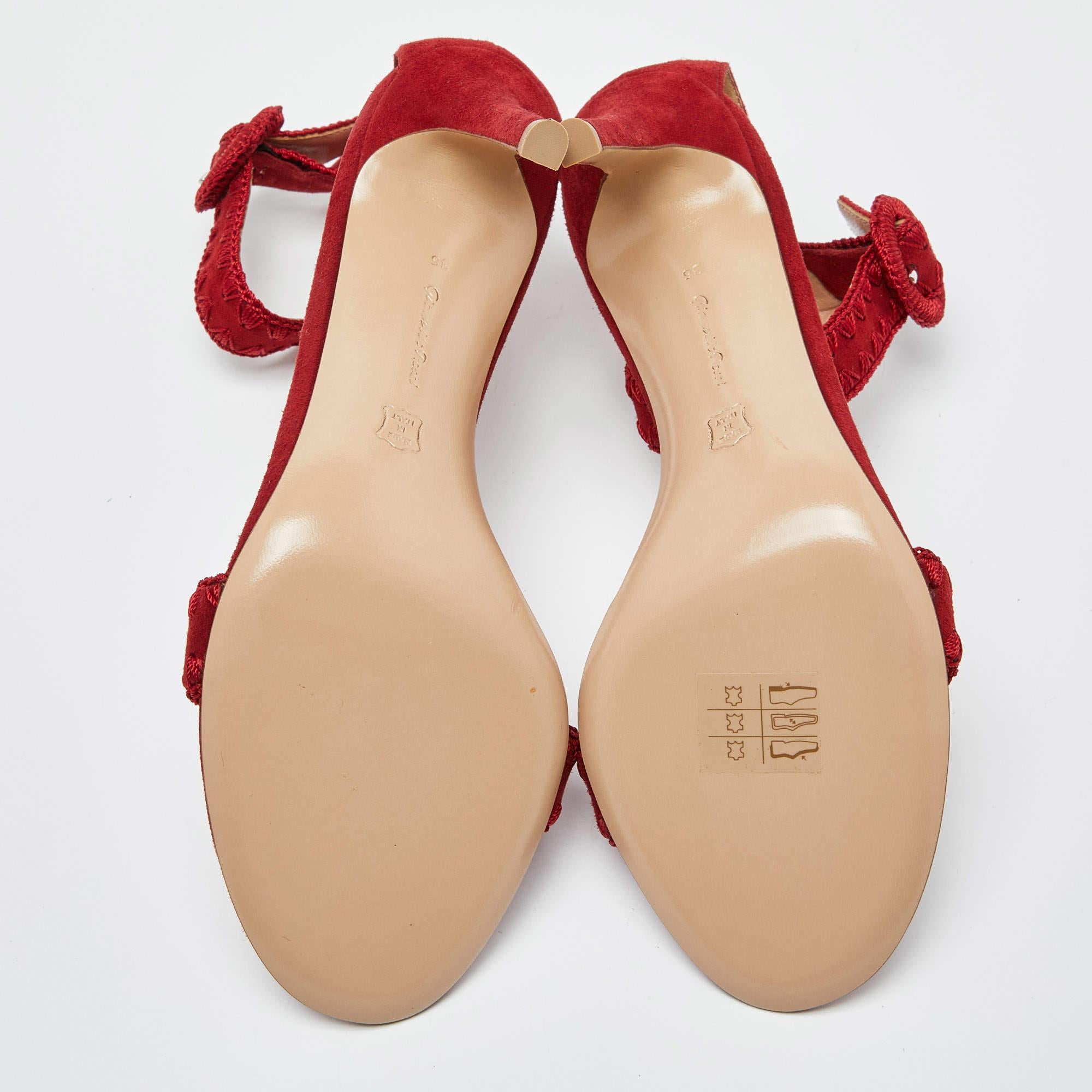 Gianvito Rossi Red/Beige Suede Whipstitch Portofino Sandals Size 36 For Sale 3