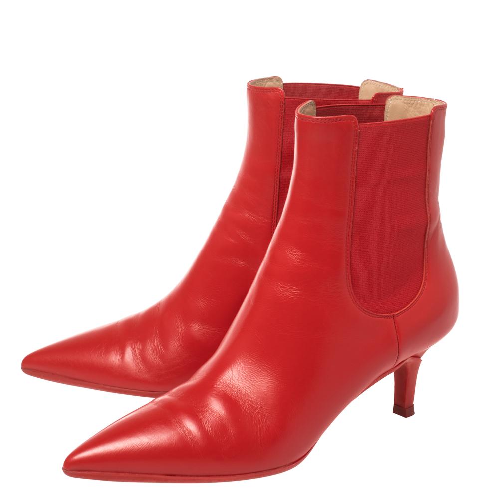 Women's Gianvito Rossi Red Leather Ankle Boots Size 36.5 For Sale