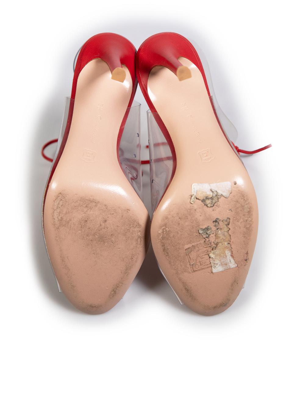 Gianvito Rossi Red Leather & PVC Lace Up Heels Size IT 36.5 In Good Condition In London, GB