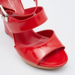 Gianvito Rossi Red Leather Wedge Strappy Sandals Size 37.5