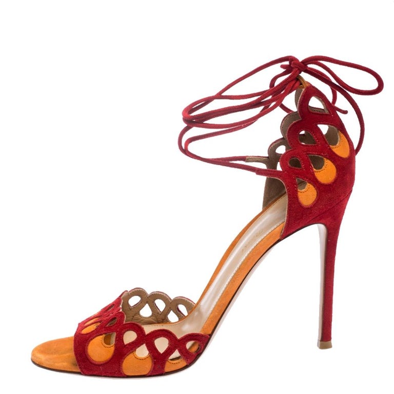 Gianvito Rossi Red/Orange Suede Samba Ankle Wrap Sandals Size 39 For ...