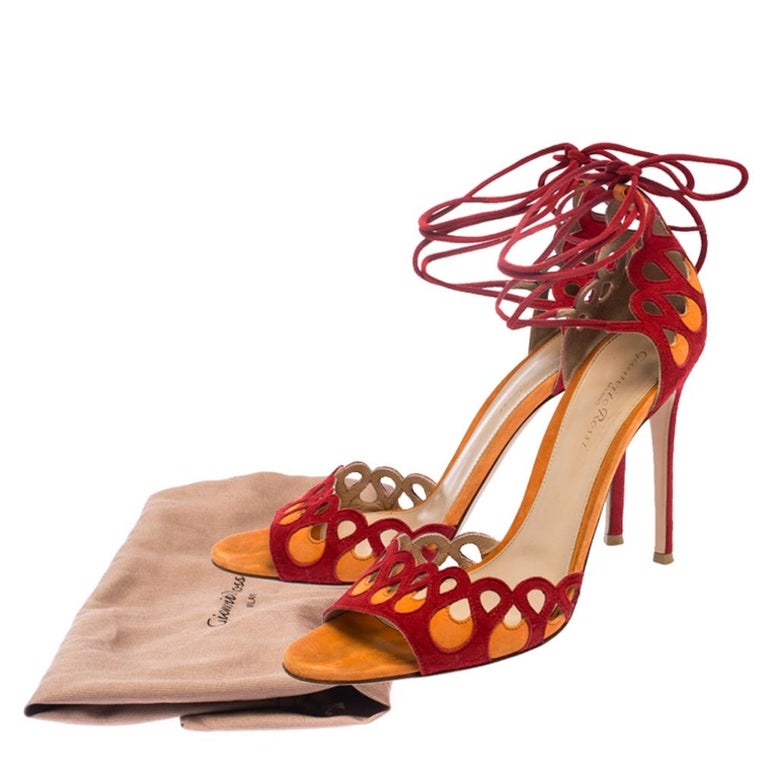 Gianvito Rossi Red/Orange Suede Samba Ankle Wrap Sandals Size 39 For ...