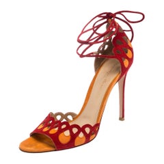 Gianvito Rossi Red/Orange Suede Samba Ankle Wrap Sandals Size 39