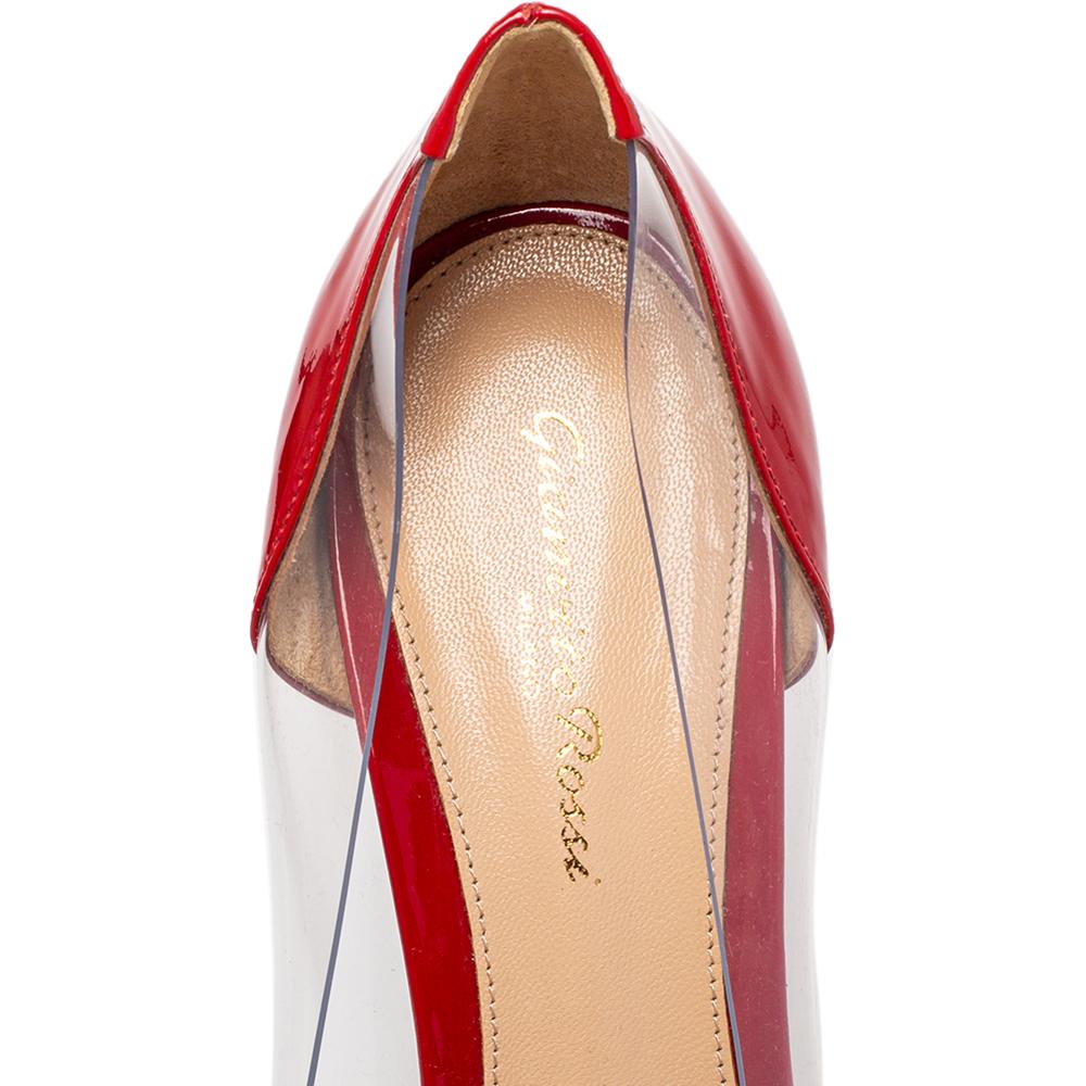Gianvito Rossi Red Patent Leather And PVC Plexi Pointed Toe Pumps Size 40 1