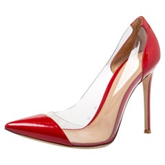 Gianvito Rossi Red Patent Leather And PVC Plexi Pointed Toe Pumps Size 40