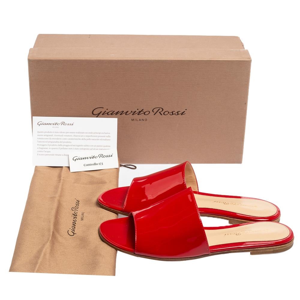 Gianvito Rossi Red Patent Leather Capri Flat Slides Size 36 4