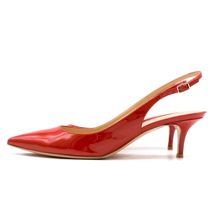 Gianvito Rossi Red Patent Leather Kitten Heel Slingback Sandals US 10.5 ...