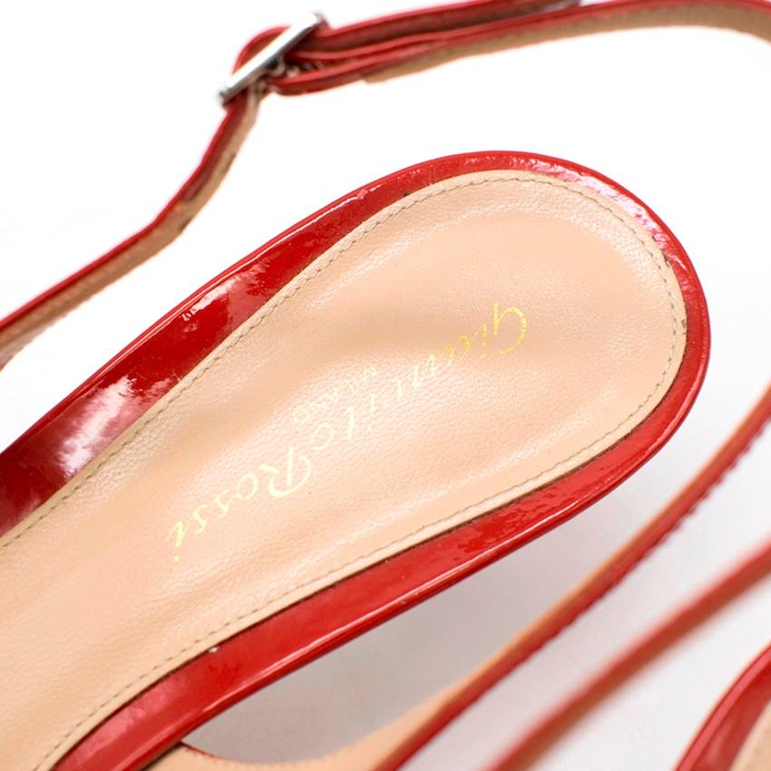 Gianvito Rossi Red Patent Leather Kitten Heel Slingback Sandals US 10.5 In Good Condition In London, GB