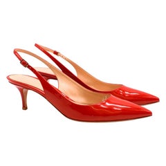 Gianvito Rossi Red Patent Leather Kitten Heel Slingback Sandals US 10.5