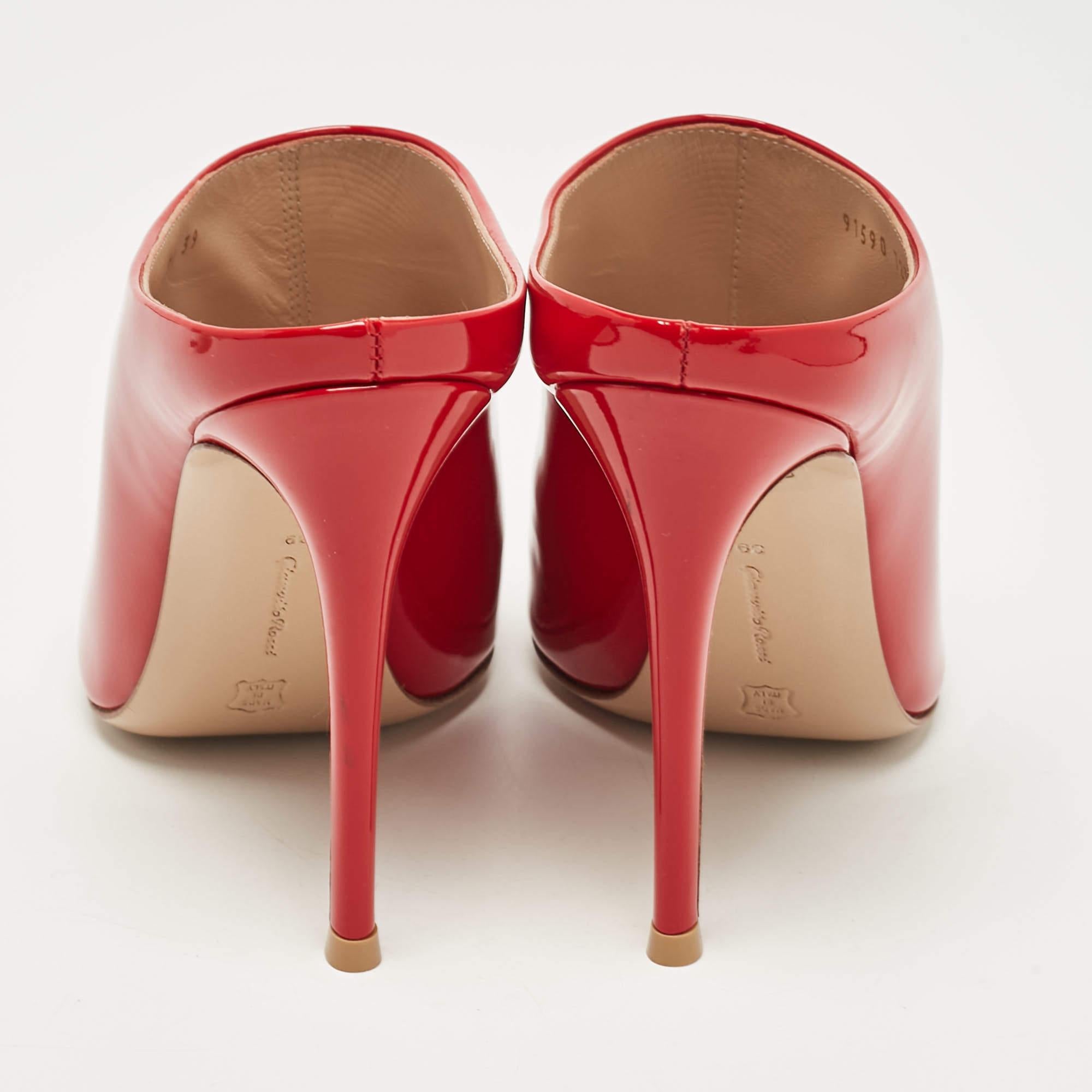 Gianvito Rossi Red Patent Leather Nova Mules Size 39 For Sale 1