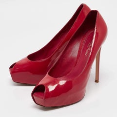 Gianvito Rossi Red Patent Leather Peep Toe Pumps Size 39.5