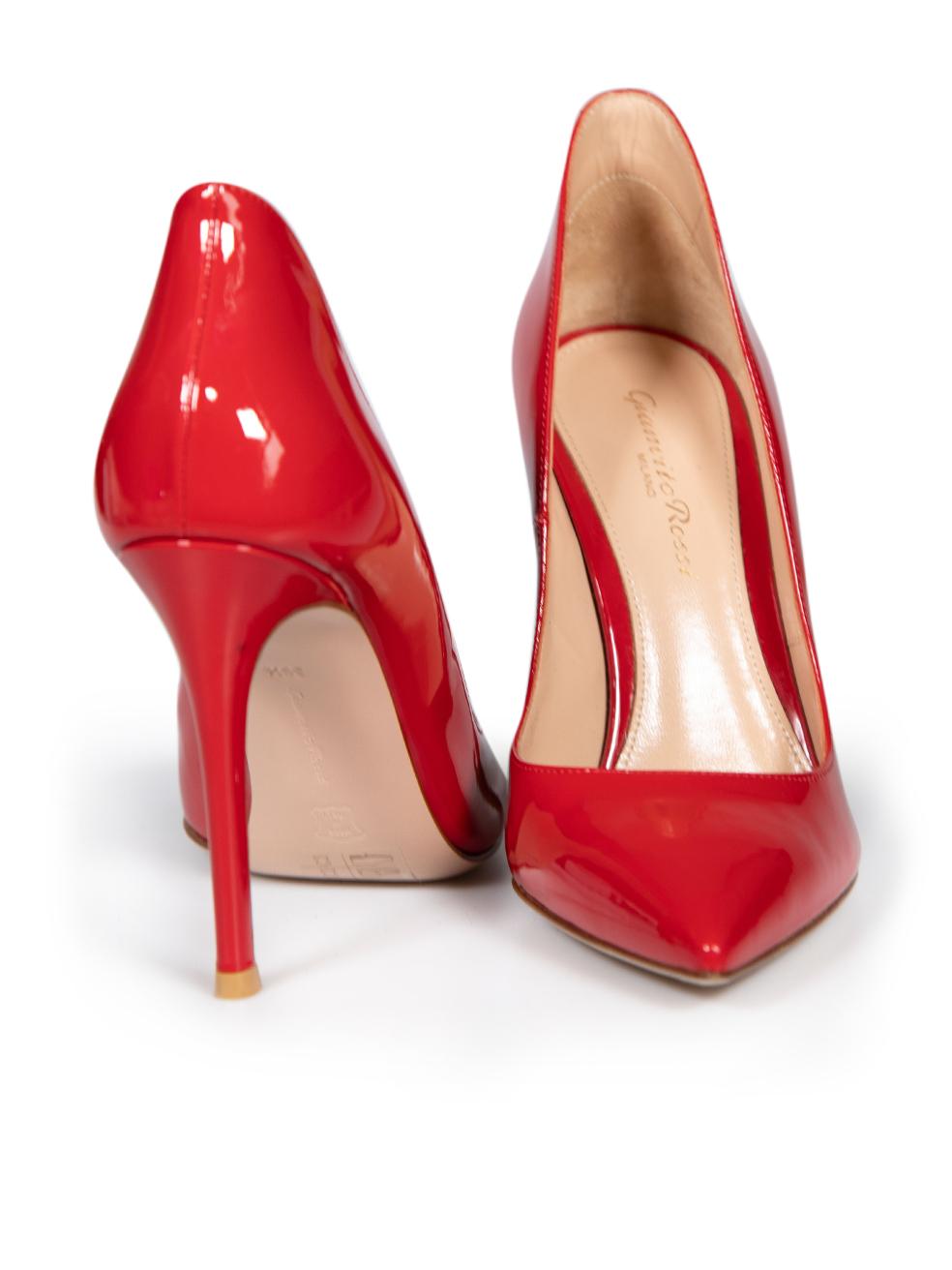 Gianvito Rossi Red Patent Leather Pointed Toe Heels Size IT 36.5 In Good Condition For Sale In London, GB
