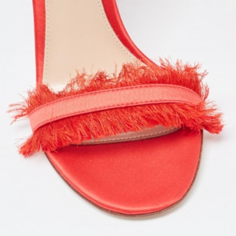Gianvito Rossi Red Satin Fringed Portofino Sandals Size 35 For Sale 1