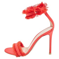 Gianvito Rossi Red Satin Fringed Portofino Sandals Size 35