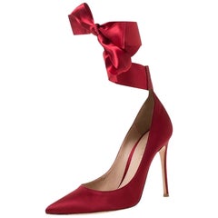 Gianvito Rossi Red Satin Gala Ankle Wrap Pumps Size 37