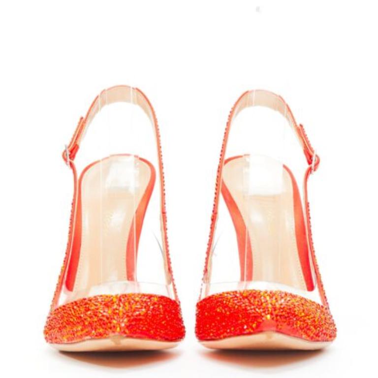GIANVITO ROSSI zapato de tacón de strass rojo con incrustaciones de cristal de PVC transparente EU37.5 Naranja en venta