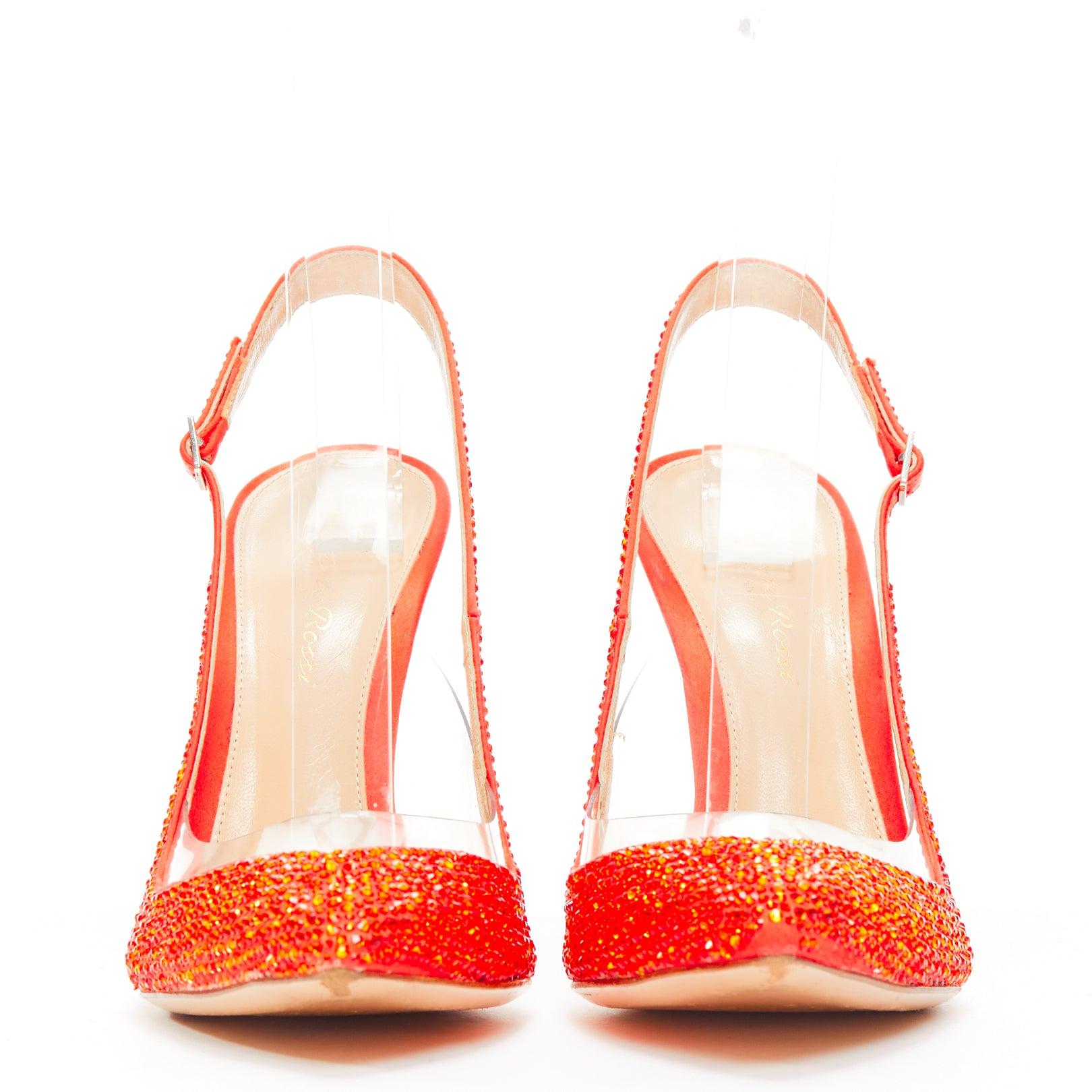 GIANVITO ROSSI red strass crystal encrusted clear PVC slingback pump EU37.5 In Good Condition For Sale In Hong Kong, NT