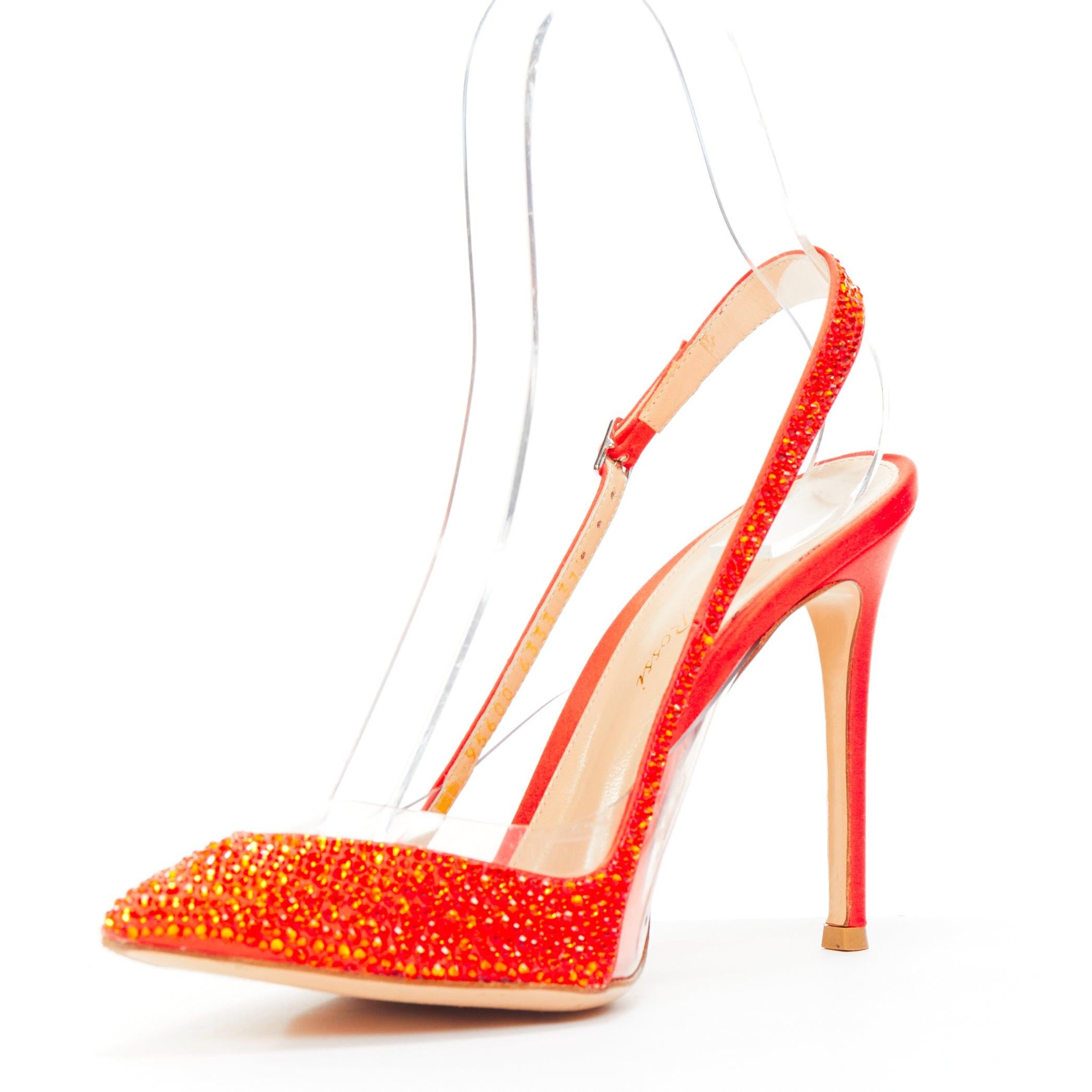Women's GIANVITO ROSSI red strass crystal encrusted clear PVC slingback pump EU37.5 For Sale