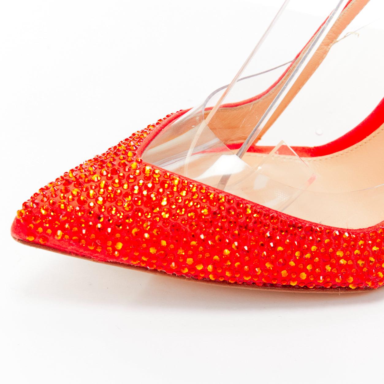 GIANVITO ROSSI red strass crystal encrusted clear PVC slingback pump EU37.5 For Sale 3
