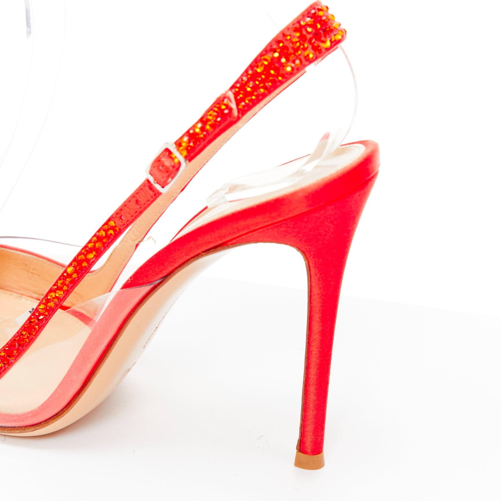 GIANVITO ROSSI red strass crystal encrusted clear PVC slingback pump EU37.5 For Sale 4