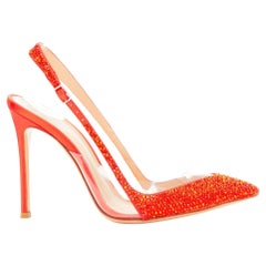 GIANVITO ROSSI red strass crystal encrusted clear PVC slingback pump EU37.5