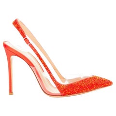 GIANVITO ROSSI rouge strass incrusté de cristaux avec bride arrière en PVC transparent EU37,5