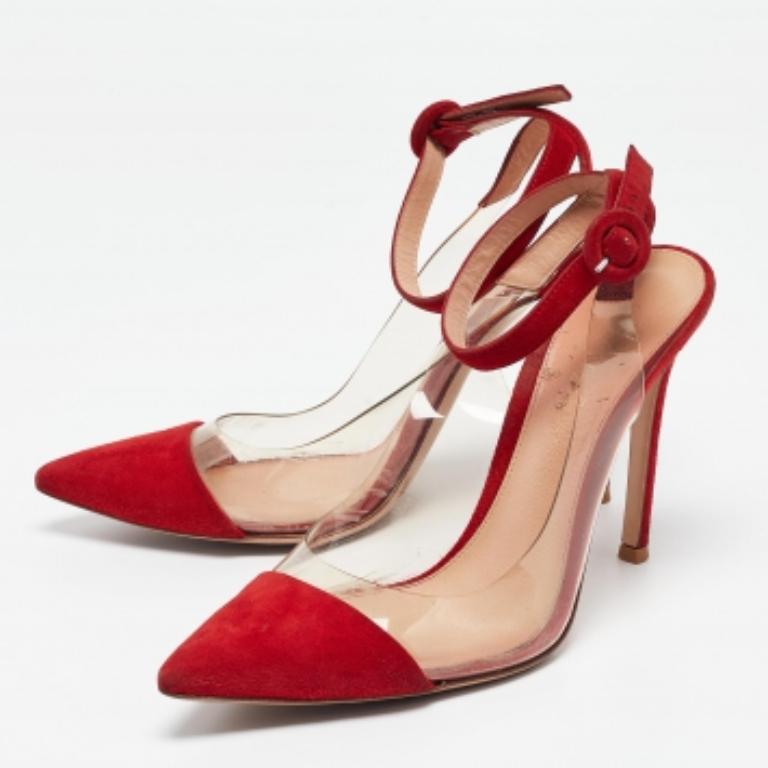 Beige Gianvito Rossi - Escarpins « Anise » rouges en daim et PVC, taille 36,5 en vente