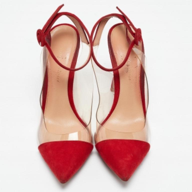 Gianvito Rossi - Escarpins « Anise » rouges en daim et PVC, taille 36,5 État moyen - En vente à Dubai, Al Qouz 2