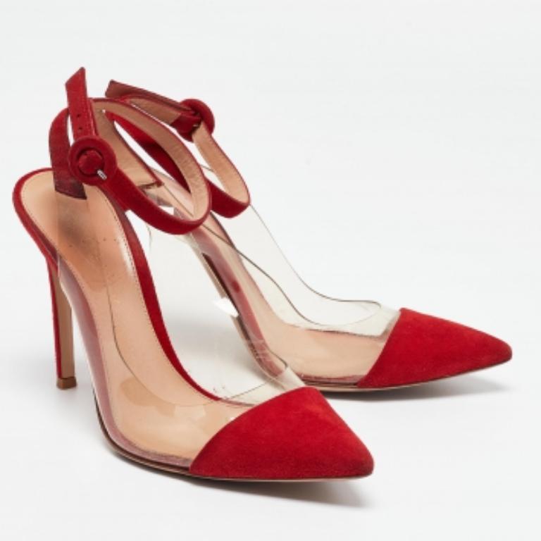 Gianvito Rossi - Escarpins « Anise » rouges en daim et PVC, taille 36,5 Pour femmes en vente