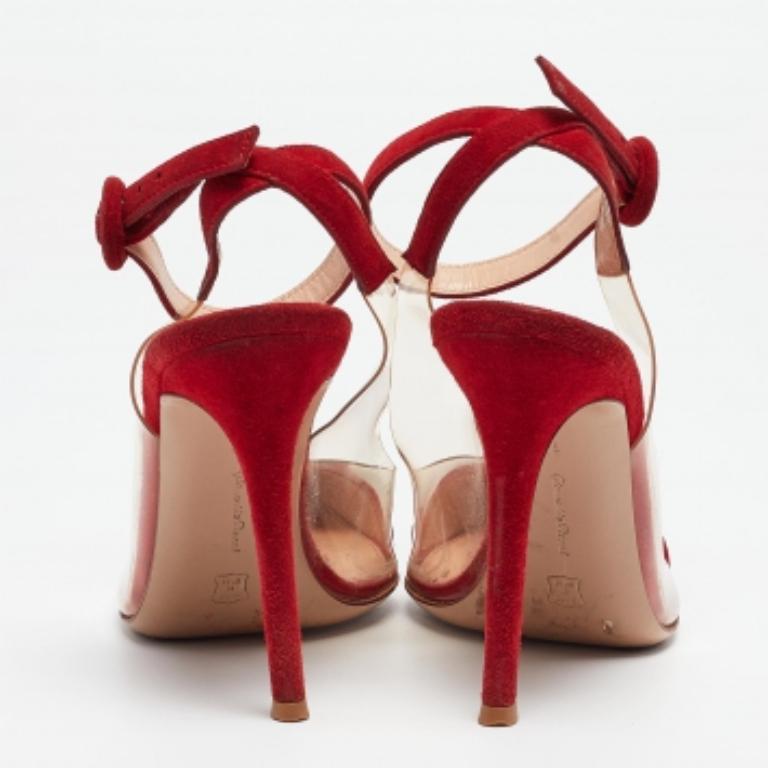 Gianvito Rossi - Escarpins « Anise » rouges en daim et PVC, taille 36,5 en vente 2