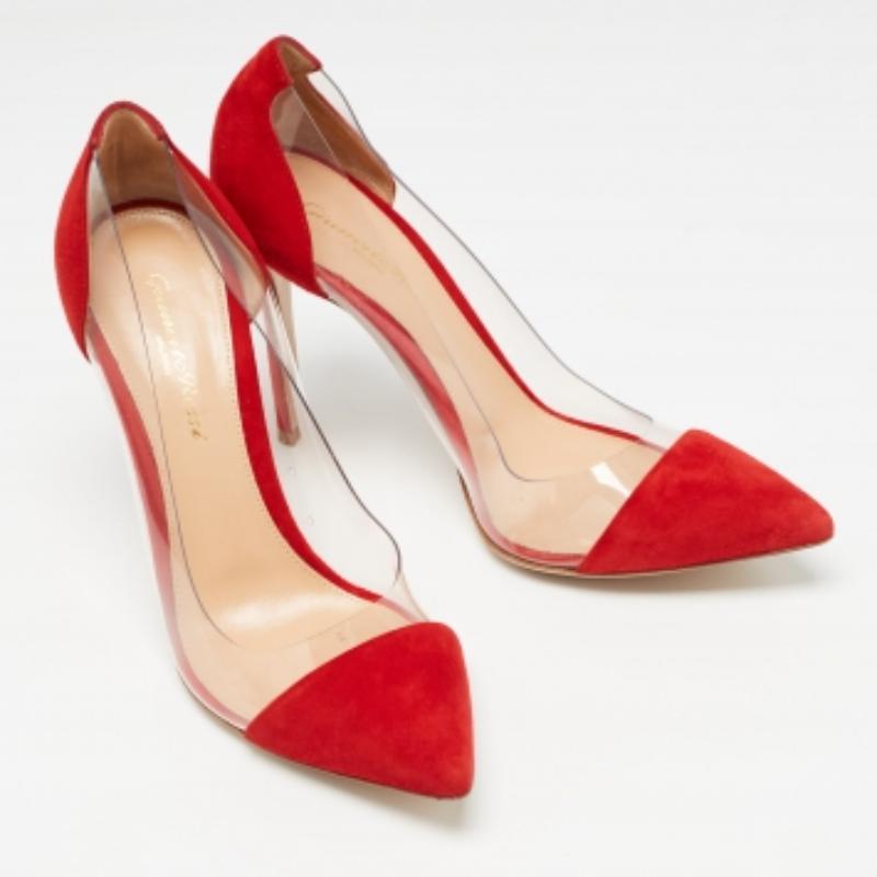 Escarpins Gianvito Rossi en daim rouge et PVC Gianvito 105 Taille 38 en vente 1