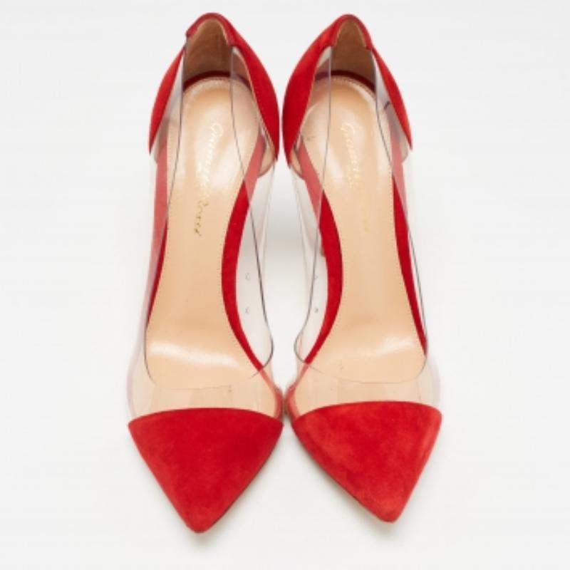 Escarpins Gianvito Rossi en daim rouge et PVC Gianvito 105 Taille 38 en vente 2