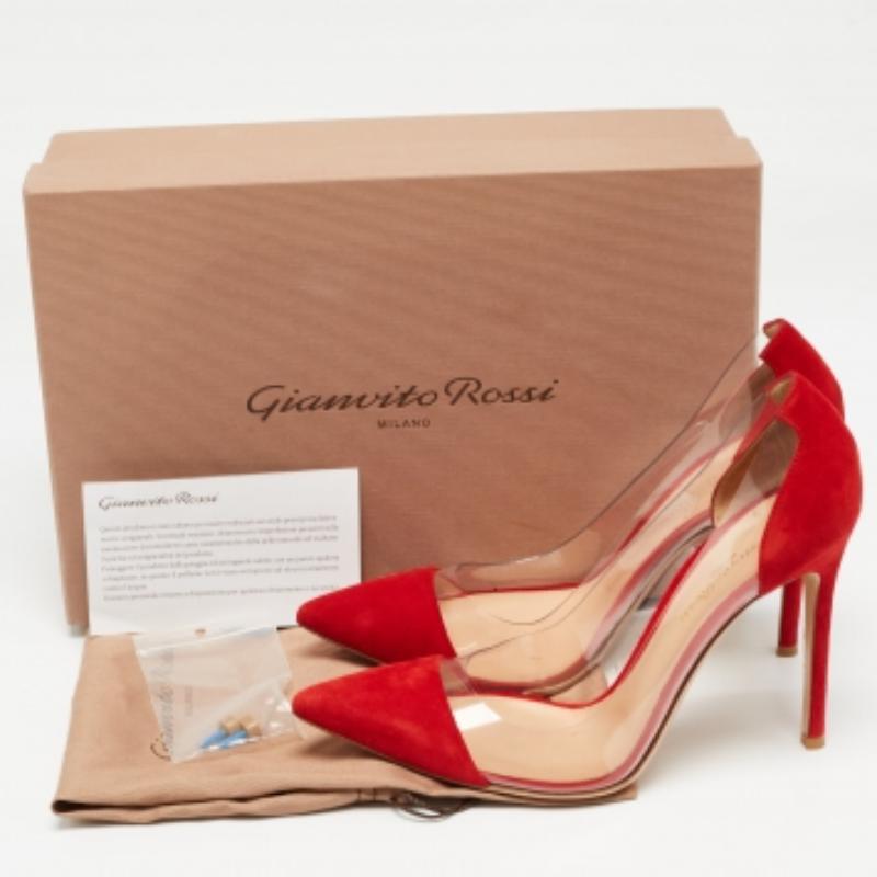 Escarpins Gianvito Rossi en daim rouge et PVC Gianvito 105 Taille 38 en vente 4