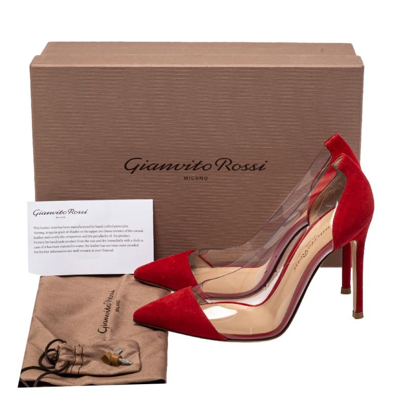 Gianvito Rossi Red Suede And PVC Plexi Pointed Toe Pumps Size 35 2