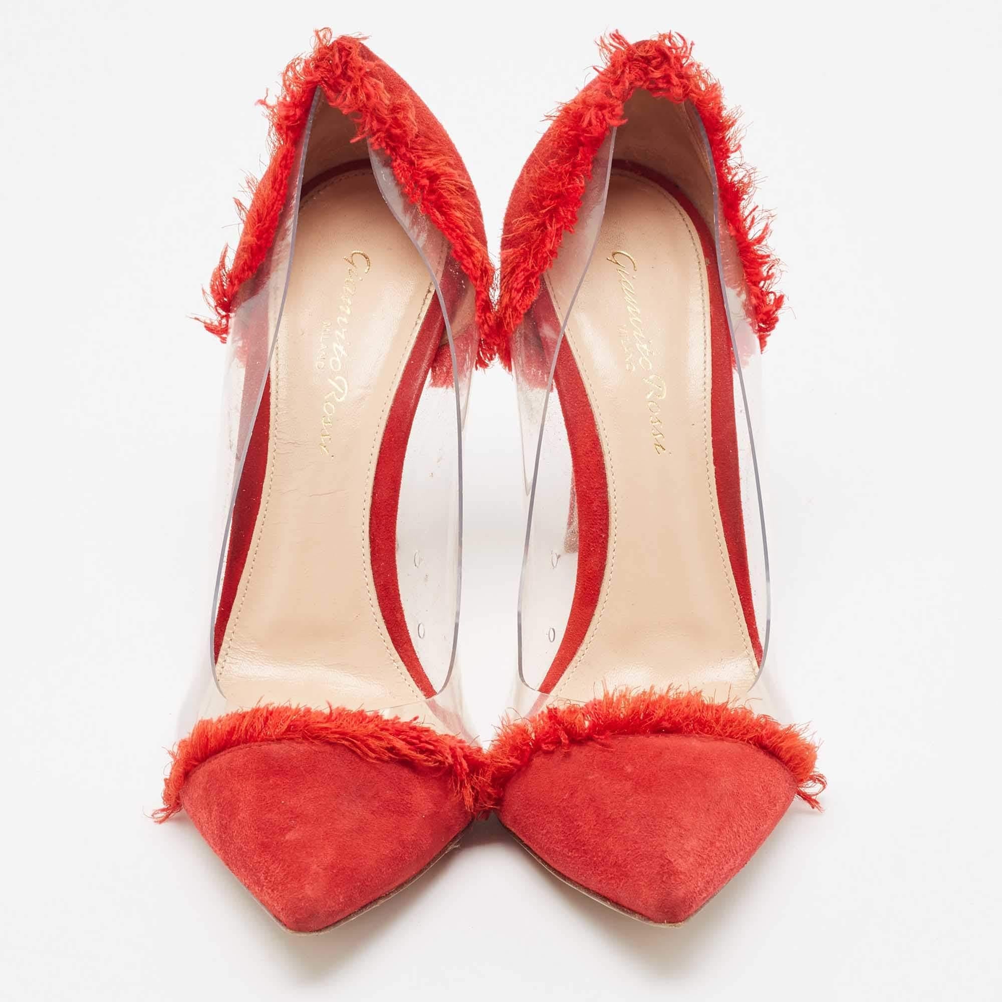 Rouge Gianvito Rossi escarpins en daim rouge et plexiglas PVC taille 37.5 en vente