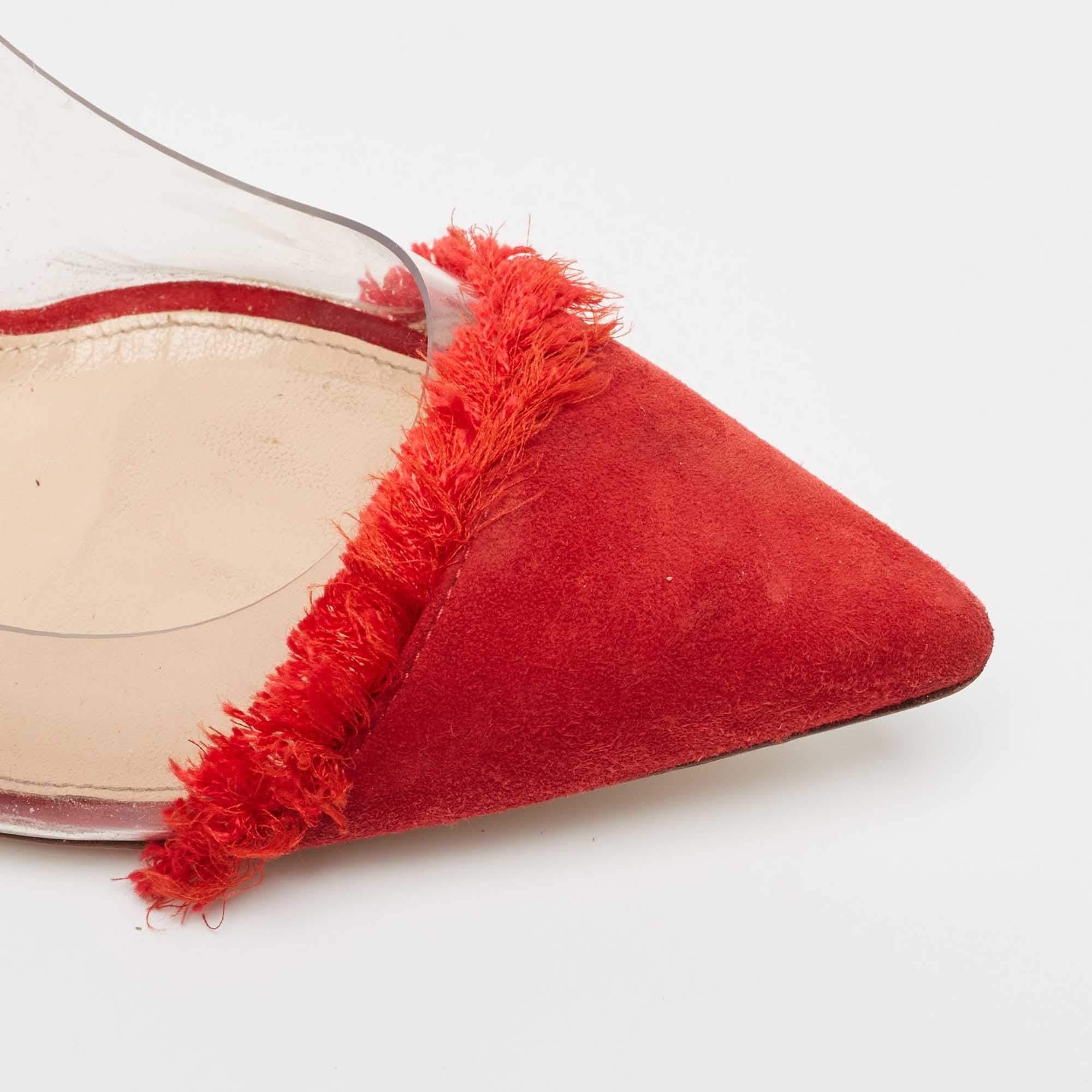 Gianvito Rossi escarpins en daim rouge et plexiglas PVC taille 37.5 en vente 2