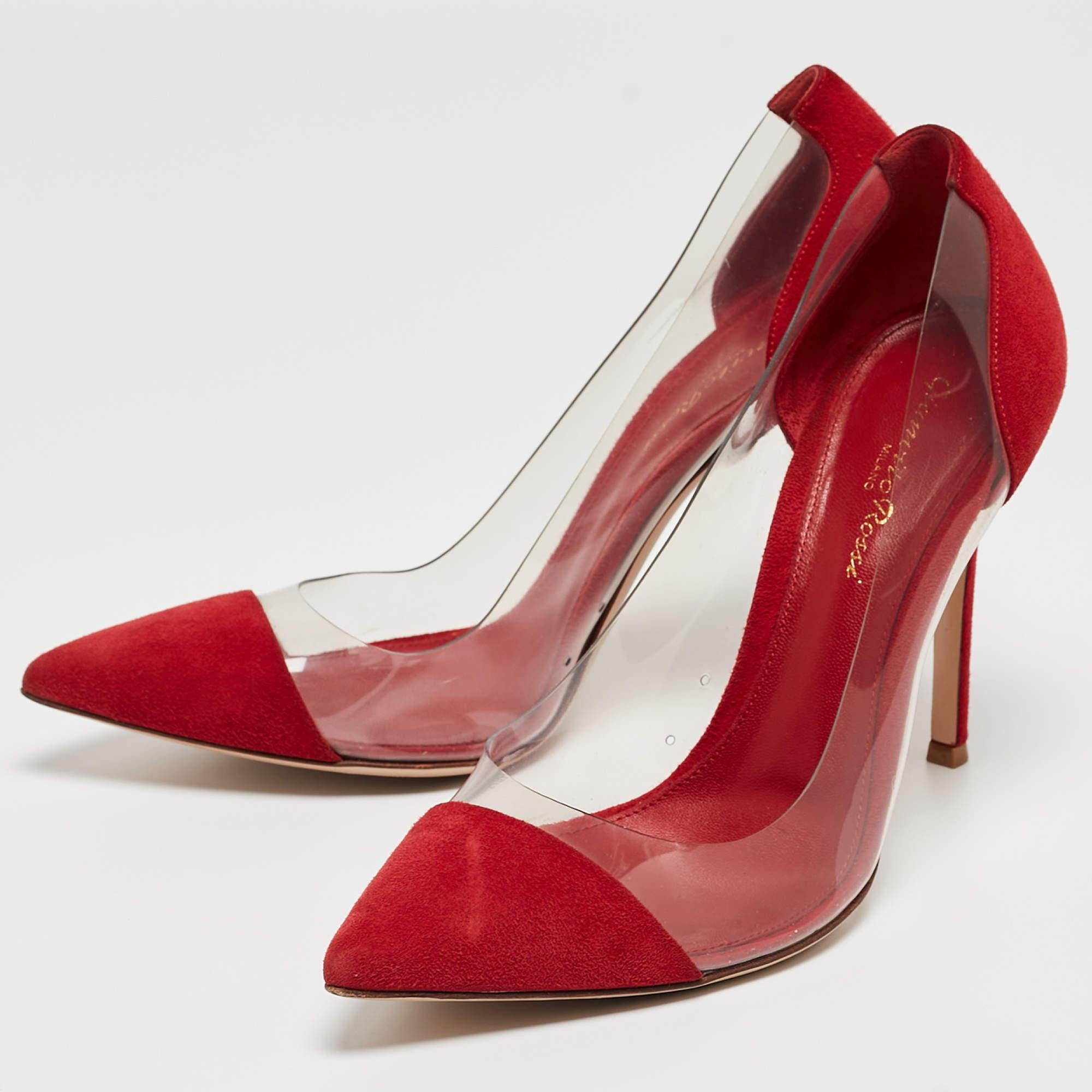 Gianvito Rossi Red Suede and PVC Plexi Pumps Size 38.5 For Sale 1