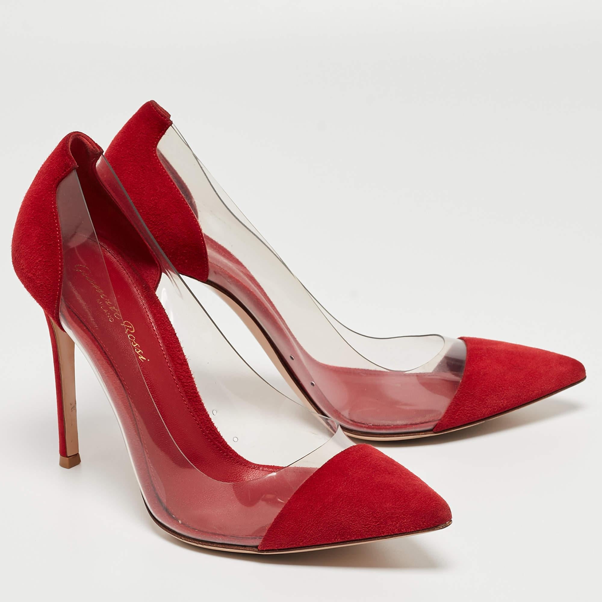 Gianvito Rossi Red Suede and PVC Plexi Pumps Size 38.5 For Sale 2