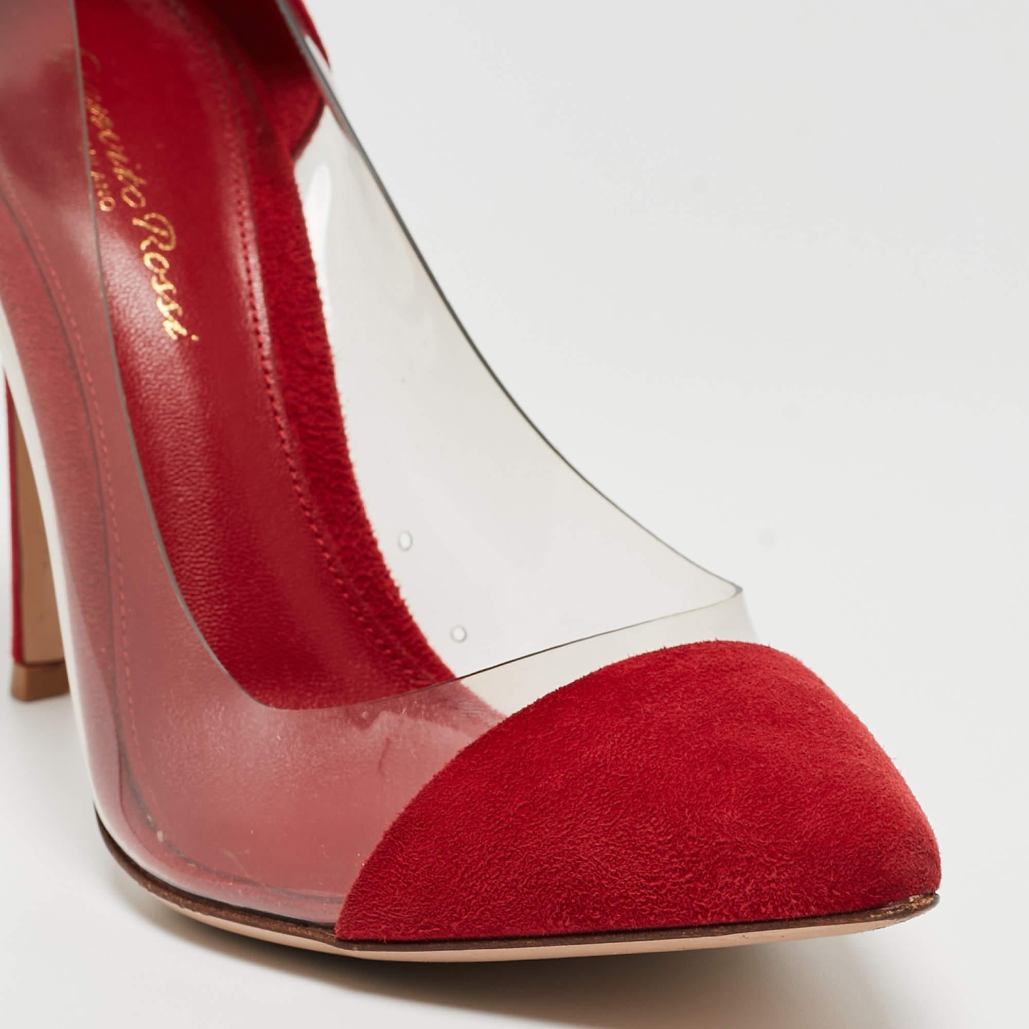 Gianvito Rossi Red Suede and PVC Plexi Pumps Size 38.5 For Sale 3