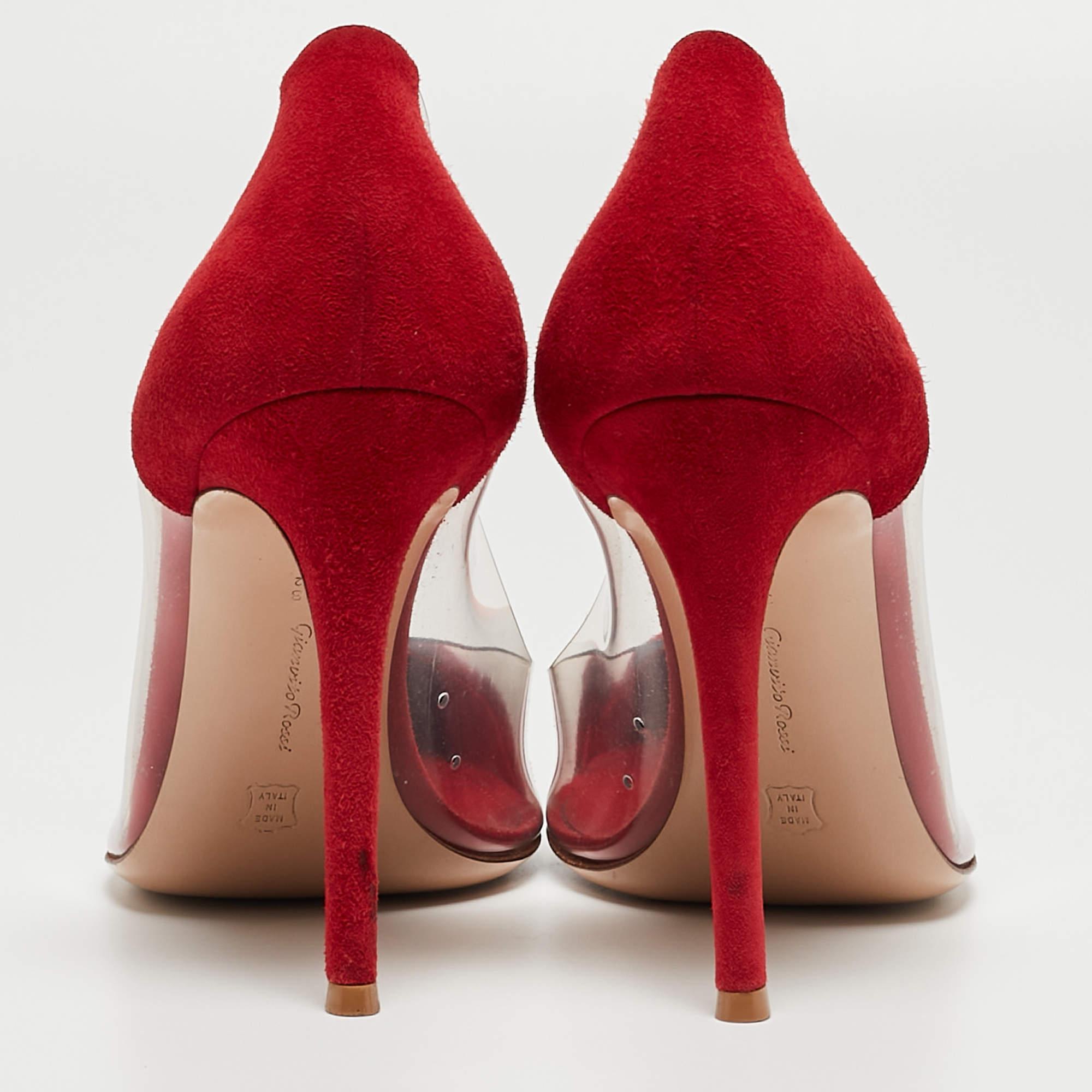 Gianvito Rossi Red Suede and PVC Plexi Pumps Size 38.5 For Sale 4