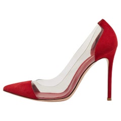 Gianvito Rossi Red Suede and PVC Plexi Pumps Size 38.5