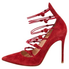 Gianvito Rossi Red Suede Marquis Strappy Pumps Size 39.5