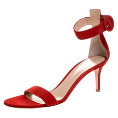 Gianvito Rossi Red Suede Portofino Ankle Strap Sandals Size 37