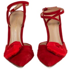 GIANVITO ROSSI red suede SATIN ROSE ANKLE STRAP PUMPS Shoes 37