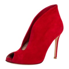 Gianvito Rossi Red Suede Vamp Booties Size 36