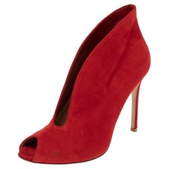 Gianvito Rossi Red Suede Vamp Booties Size 38.6