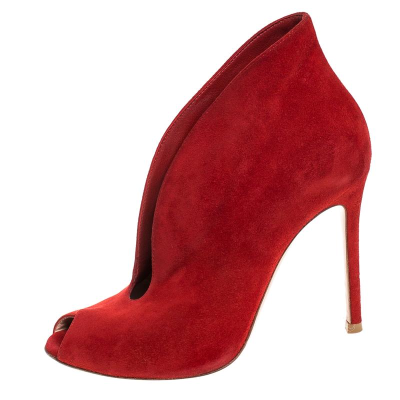 red peep toe bootie