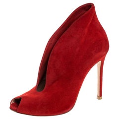 Gianvito Rossi Red Suede Vamp Peep Toe Booties Size 35